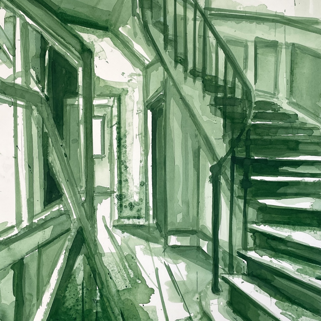 THE GREEN ROOM, grøn indian ink, 70x50 cm, grøn indramning i museumsglas, 2024